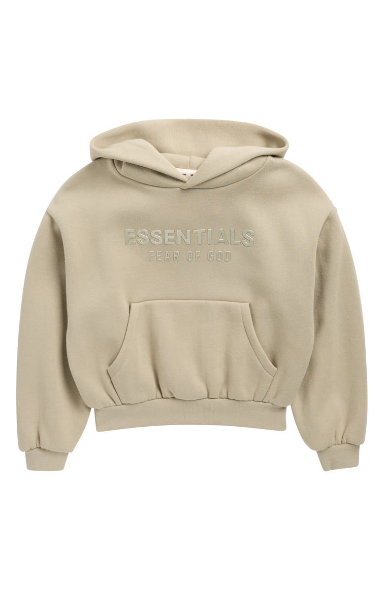 Fear of God Essentials Kids' Metallic Logo Fleece Hoodie, Main, color, Abbey Stone