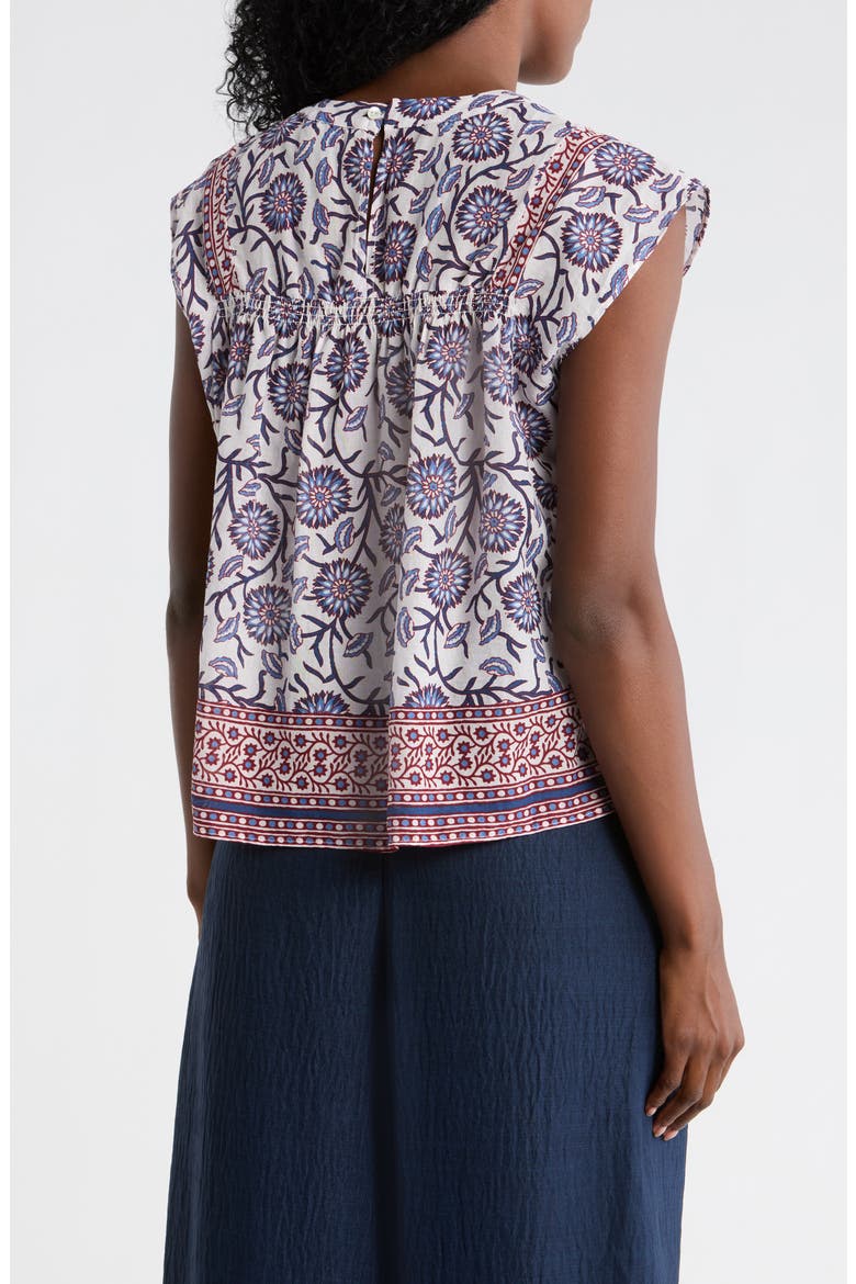 Floral Smocked Cotton Top, Alternate, color, NAVY/ MAROON FLORAL PRINT