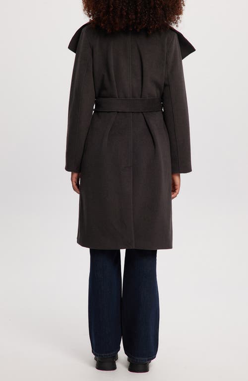Noize Lena Belted Wrap Coat In Charcoal Mix
