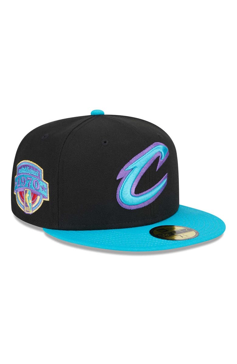 New Era Men's New Era Black/Turquoise Cleveland Cavaliers Arcade Scheme 59FIFTY Fitted Hat, Alternate, color, 