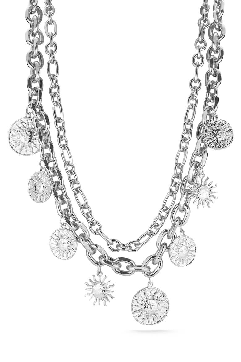 Set of 2 Sun Charm Chain Necklaces, Main, color, SILVER