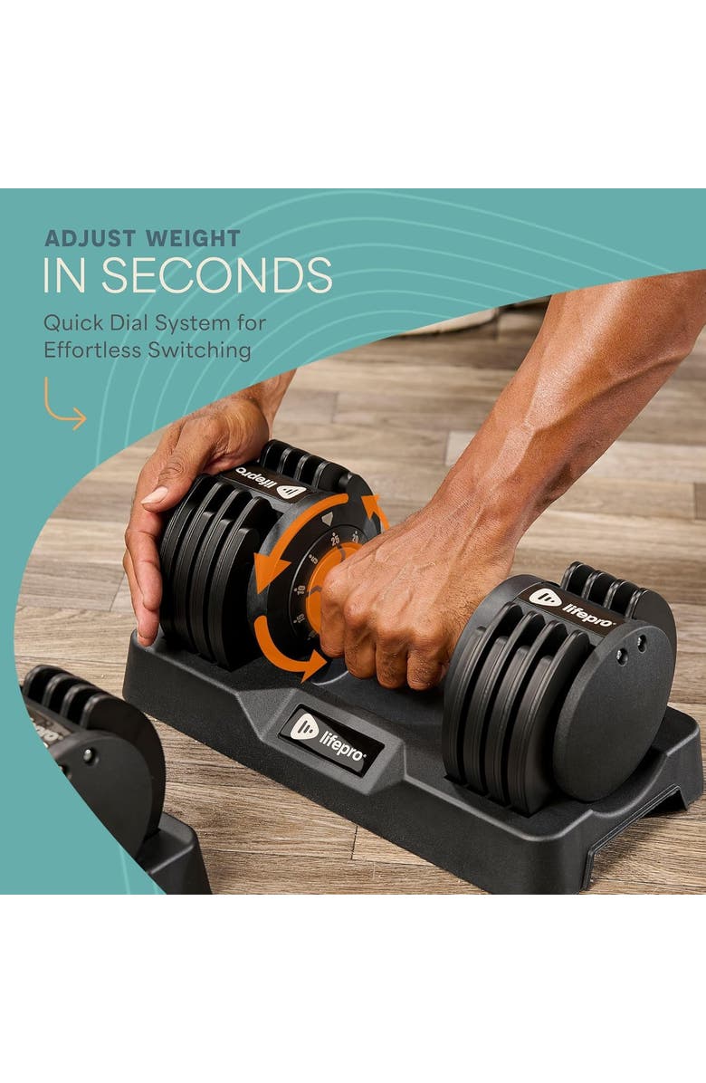 Lifepro Adjustable Dumbbell Set 25lb Quick Adjust Strength Training Weights for Home Gym, Alternate, color, 25Lb With Dial Adjust