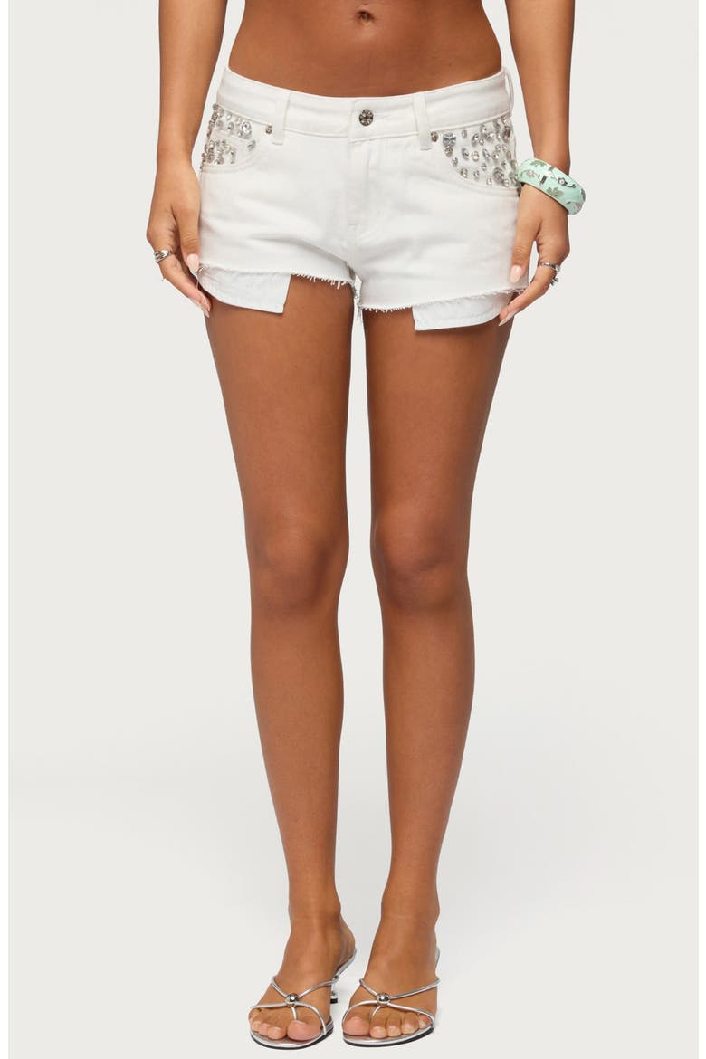 Gia Gem Low Rise Micro Denim Shorts, Main, color, WHITE
