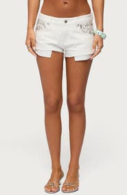 EDIKTED Gia Gem Low Rise Micro Denim Shorts