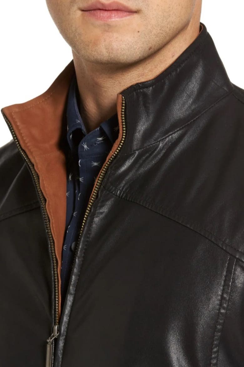 Contrast Trim Lambskin Leather Jacket, Alternate, color, BLACK/SADDLE
