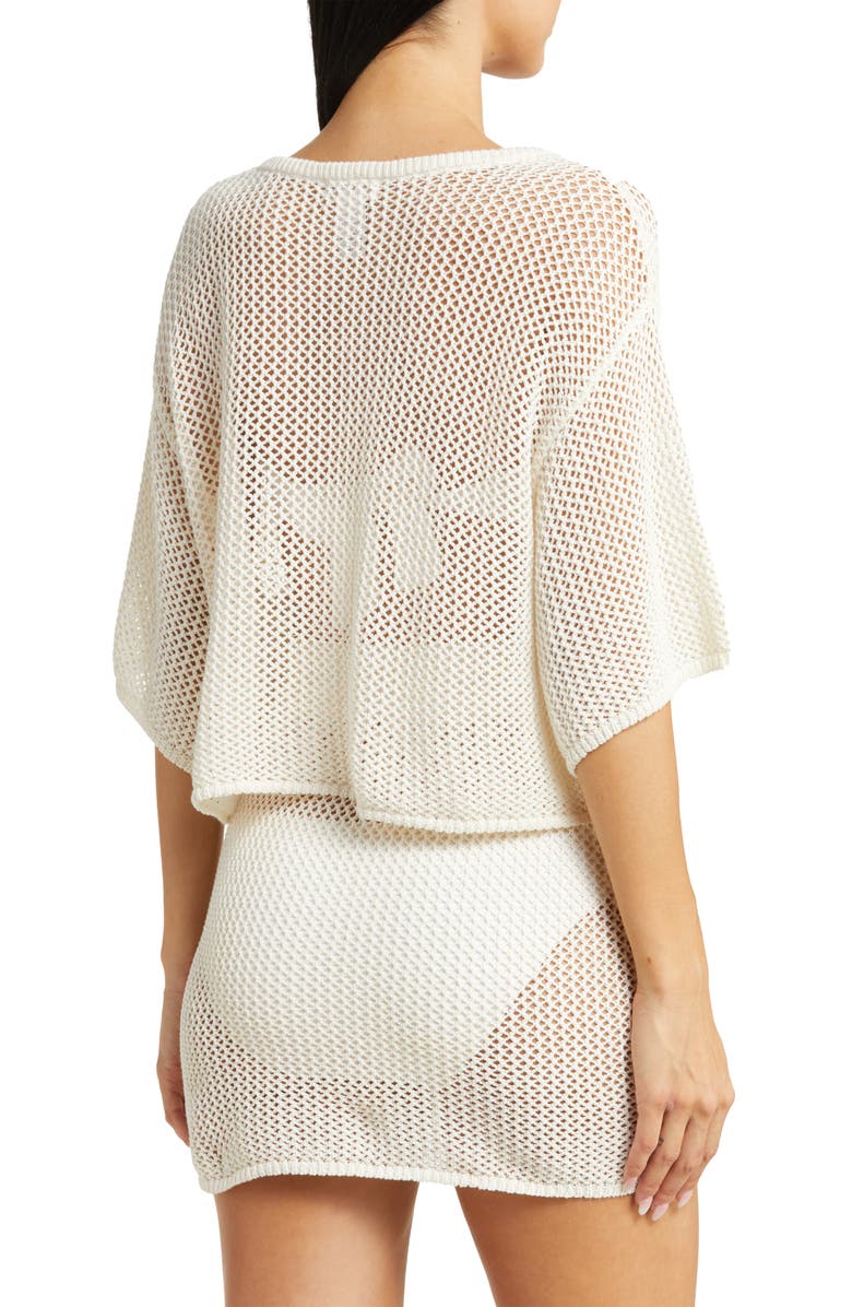 LSPACE Coast Is Clear Open Stitch Cotton Crop Cardigan, Alternate, color, Cream