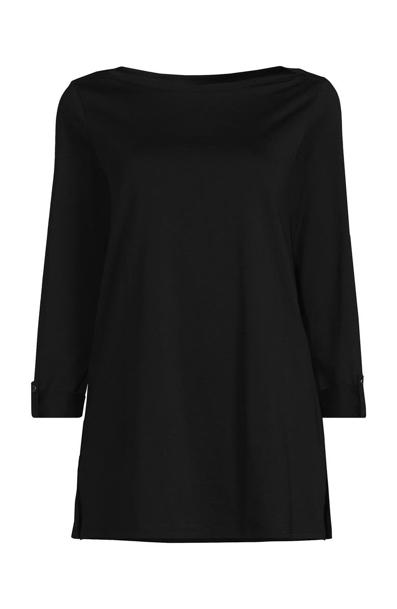Lands' End Supima Cotton Adjustable 3/4 Sleeve Boatneck Tunic, Alternate, color, Black