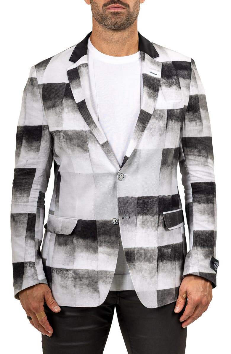Maceoo Unconstructed Marthyr022 Black Cotton Patchwork Blazer, Main, color, Grey