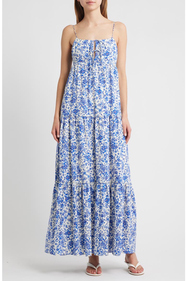 Mica Print Cotton Blend Tiered Maxi Sundress, Main, color, BLUE MARGUERITE