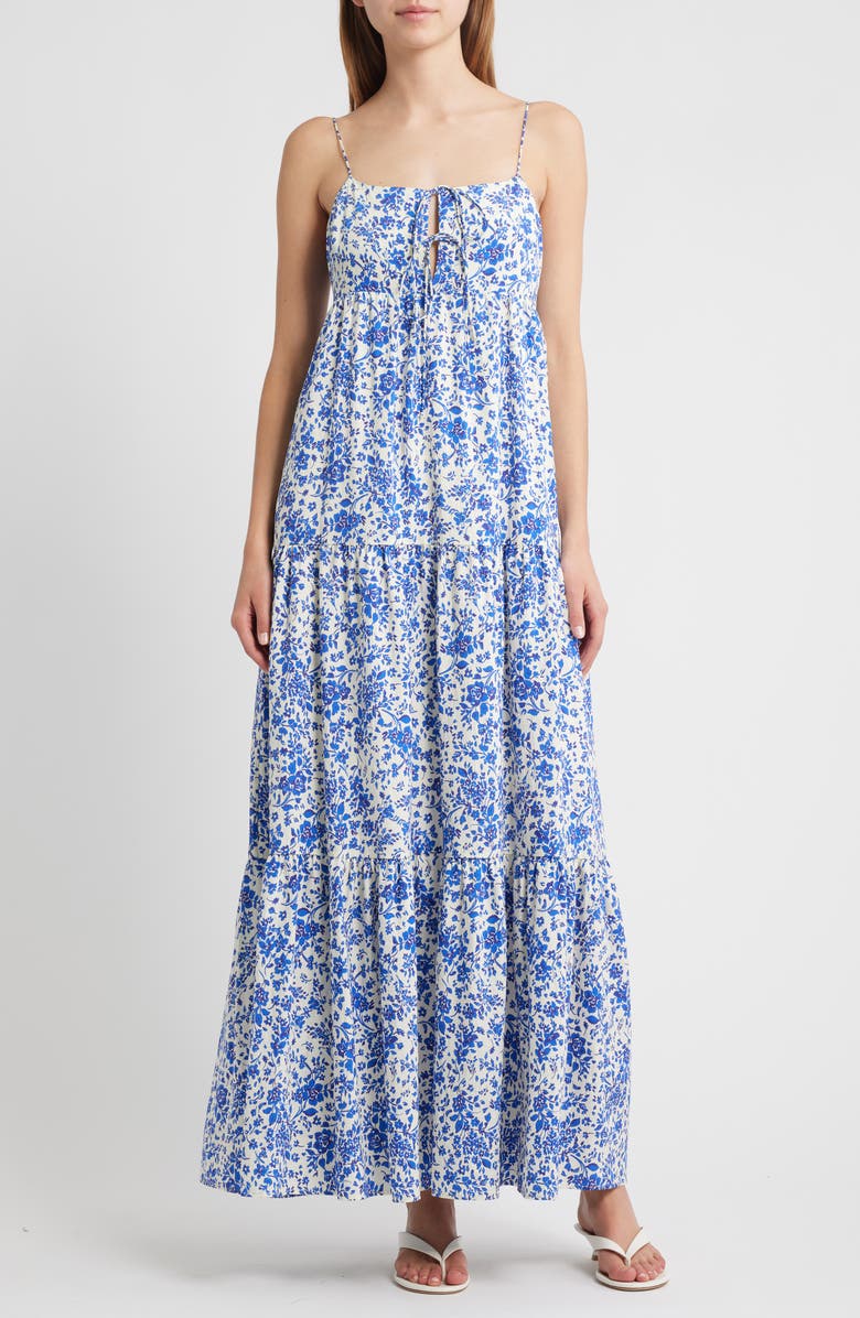 Rails Mica Print Cotton Blend Tiered Maxi Sundress, Main, color, Blue Marguerite