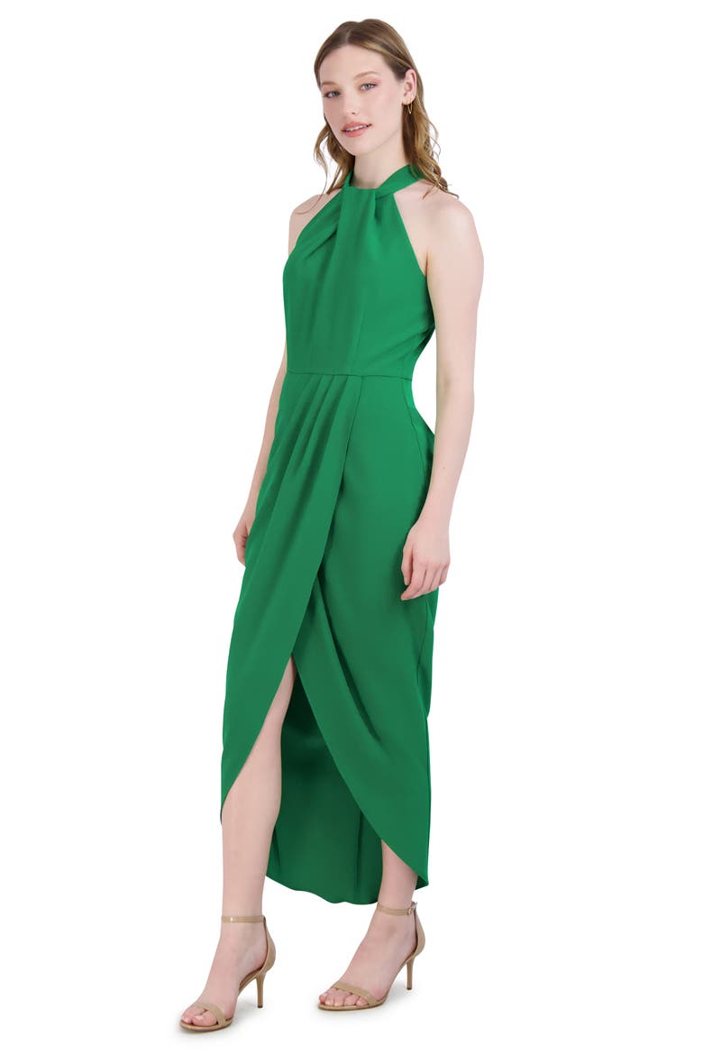 Knot Neck Halter Dress, Alternate, color, GREEN