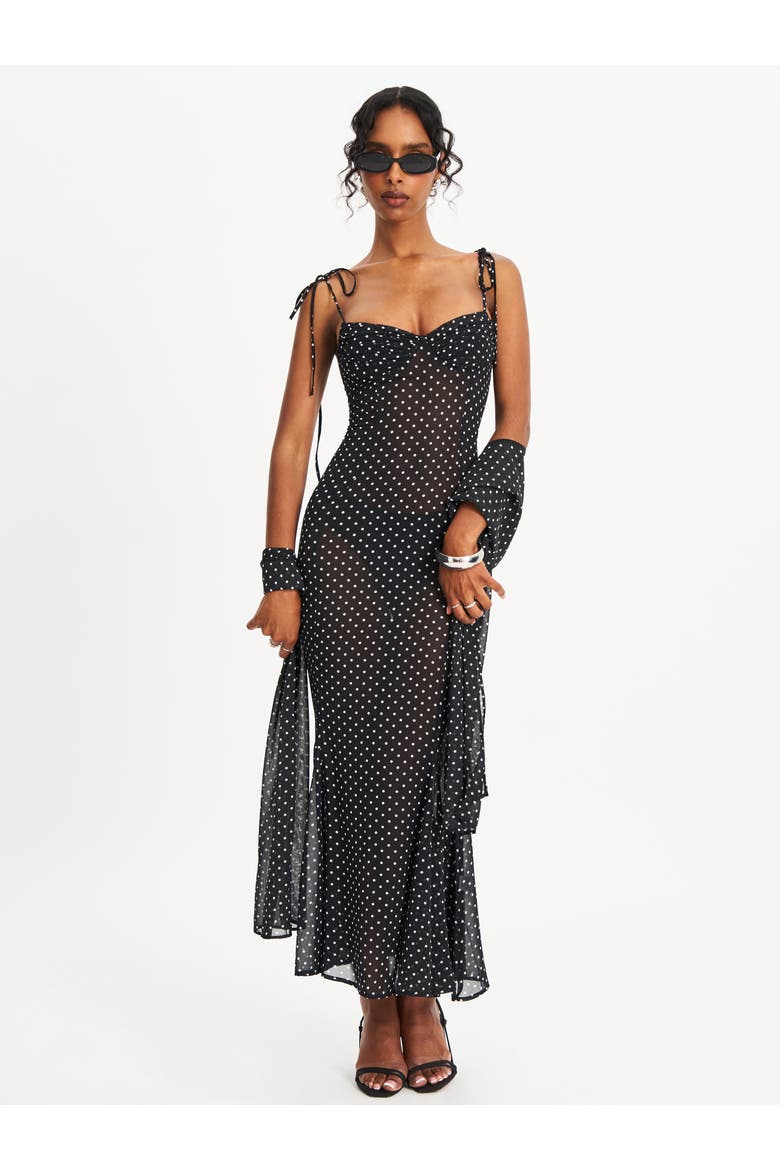 Yadira Polka Dot Chiffon Maxi Dress, Alternate, color, Black polka dot