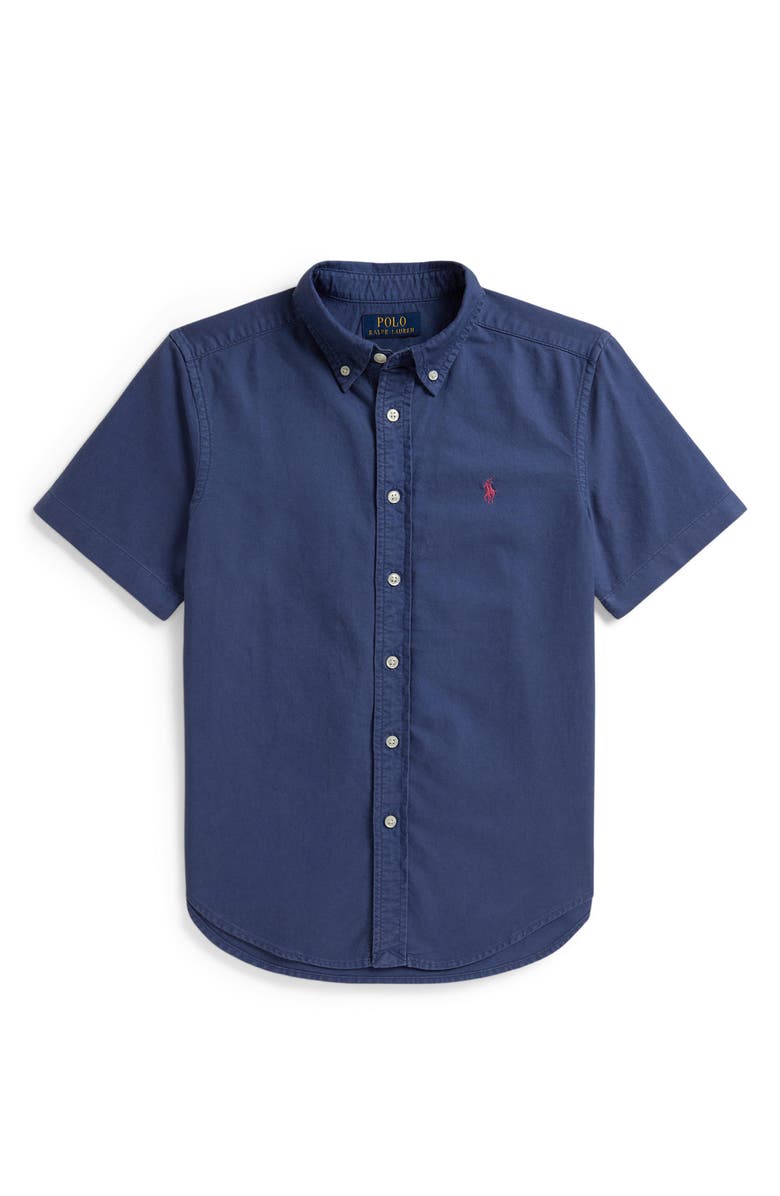 Polo Ralph Lauren Kids' Short Sleeve Cotton Oxford Button-Down Shirt, Main, color, Old Royal