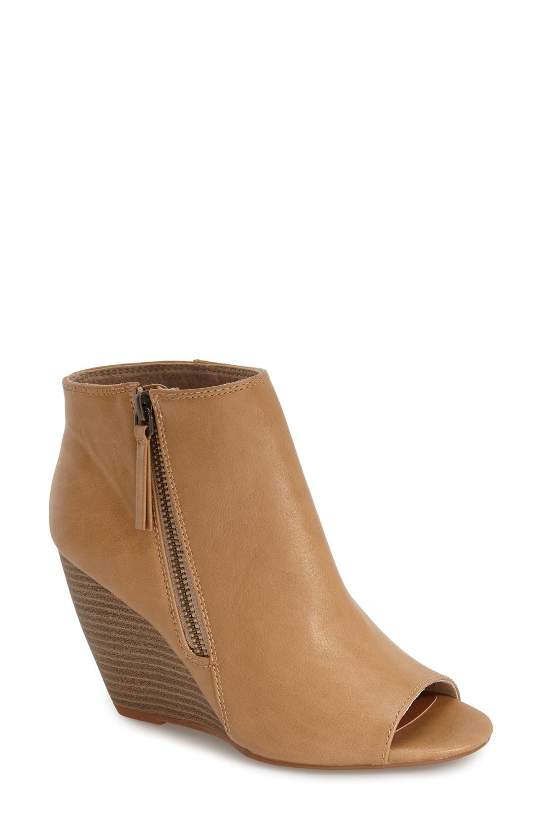 'Rebellion' Peep Toe Wedge Bootie, Main, color, TAUPE FAUX LEATHER