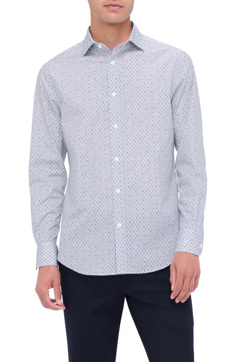 Axel Shaped Fit Diamond Check Stretch Button-Up Shirt