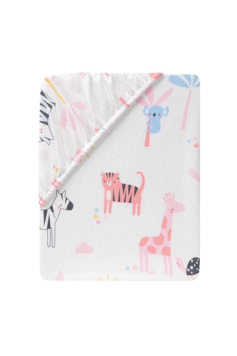 Snuggle Jungle Pastel Safari Cotton Jersey Baby Fitted Crib Sheet, Alternate, color, White Multi