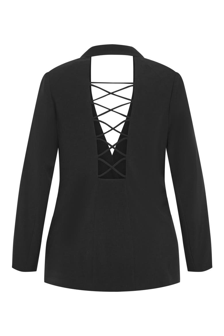 Jazmin Lace-Up Open Back Jacket, Alternate, color, BLACK