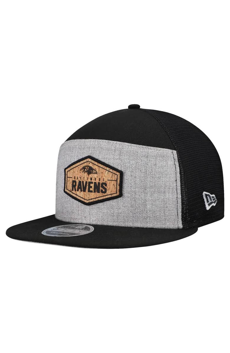 New Era Men
s New Era  Gray/Black Baltimore Ravens Cork Split Panel 9FIFTY Trucker Snapback Hat, Main, color, Gray