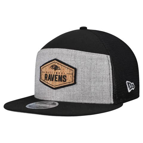 Men
s New Era  Gray/Black Baltimore Ravens Cork Split Panel 9FIFTY Trucker Snapback Hat