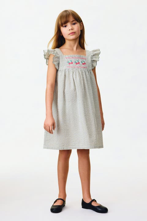Flutter-sleeved Cotton Dress
