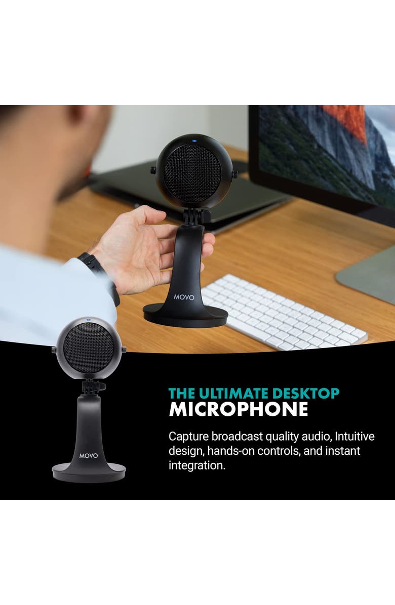 MOVO WebMic Desktop USB Microphone with Stand, Alternate, color, Black