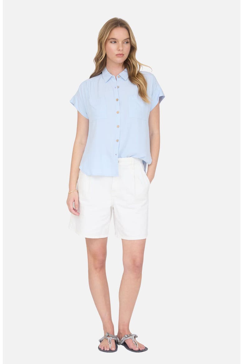 Solid Short Sleeve Button-Up Shirt, Alternate, color, LIGHT BLUE