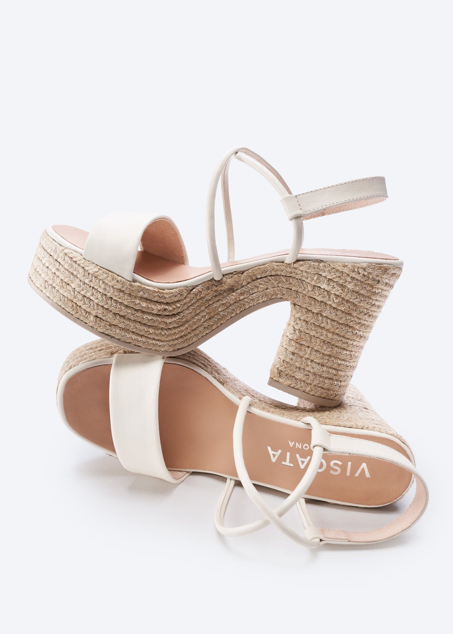VISCATA Elia Leather Espadrille Sandal Heels, Alternate, color, Ivory