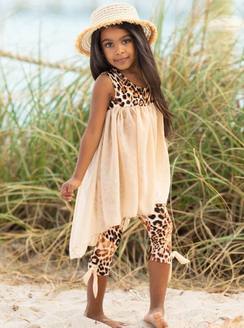MIA BELLE GIRLS MIA BELLE GIRLS GIRLS FIERCE CONFIDENCE HI-LO TUNIC AND LEOPARD LEGGING SET