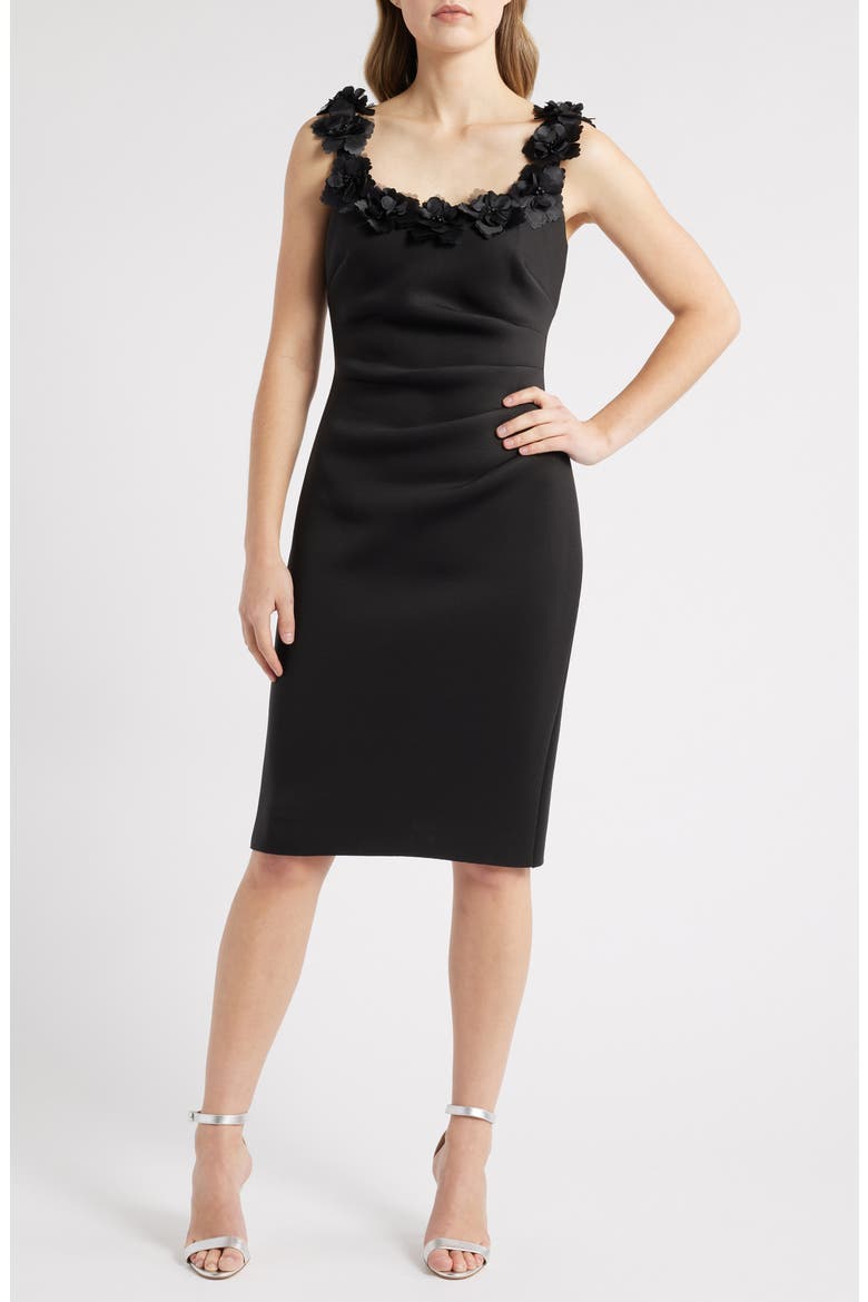Flower Embellished Scoop Neck Minidress, Main, color, BLACK