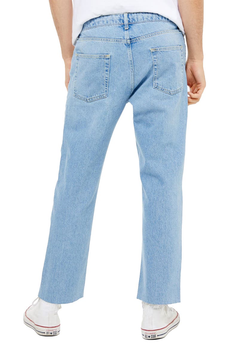 Bleach Straight Leg Raw Hem Dad Jeans, Alternate, color, BLUE