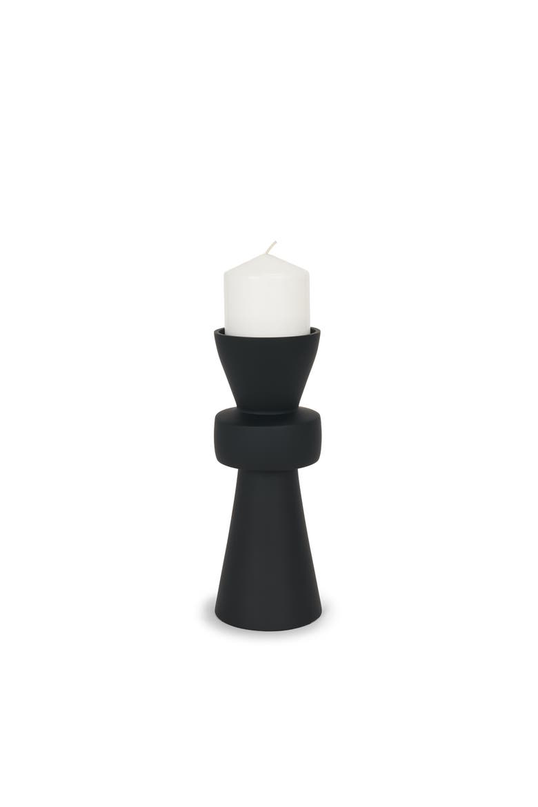 Odilia Smooth Metal Geometric Pillar Candle Holder, Main, color, Black
