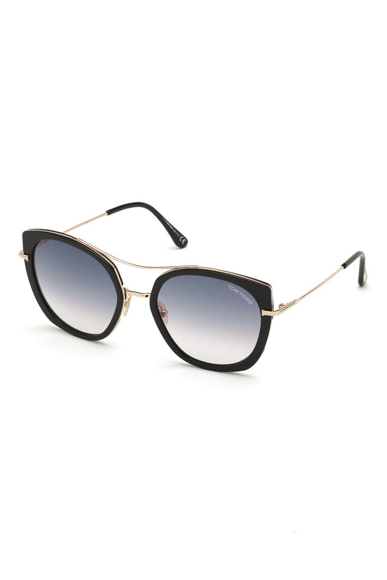 Joey 56mm Cat Eye Sunglasses, Alternate, color, SHINY BLACK/ GRADIENT SMOKE