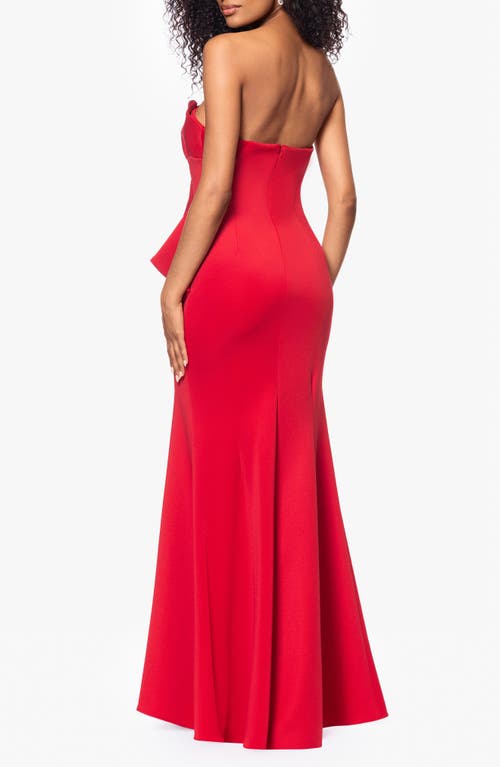 Betsy & Adam Women's Strapless Ruffled Evening Gown In Red