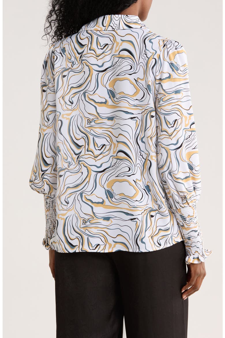 Smocked Cuff Button-Up Top, Alternate, color, OFF WHITE