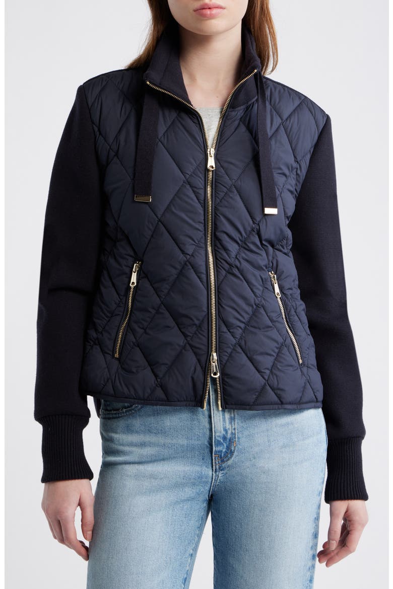 Mixed Media Quilt Front Sweater Jacket, Alternate, color, NAVY