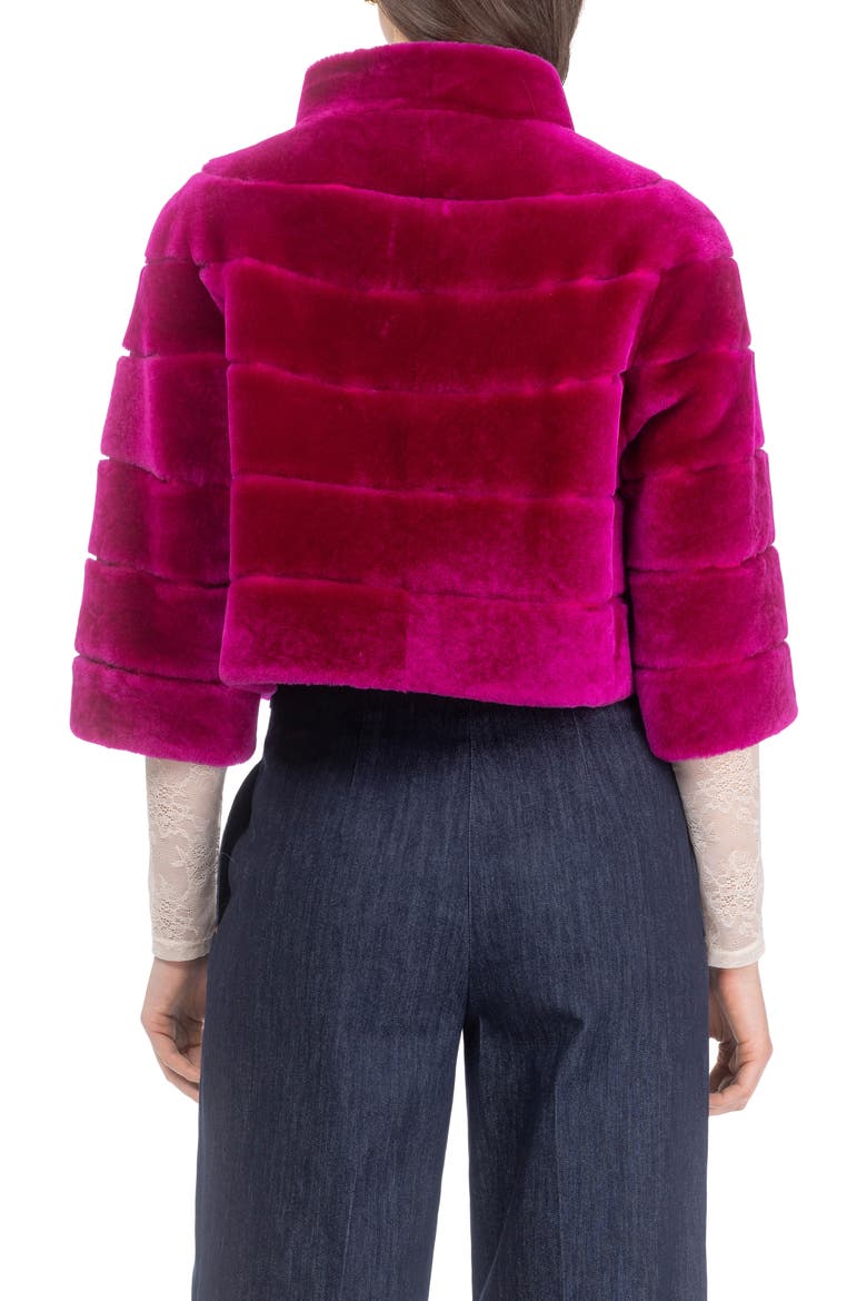 Genuine Shearling Cropped Bolero with Cropped Sleeves, Alternate, color, MAGENTA