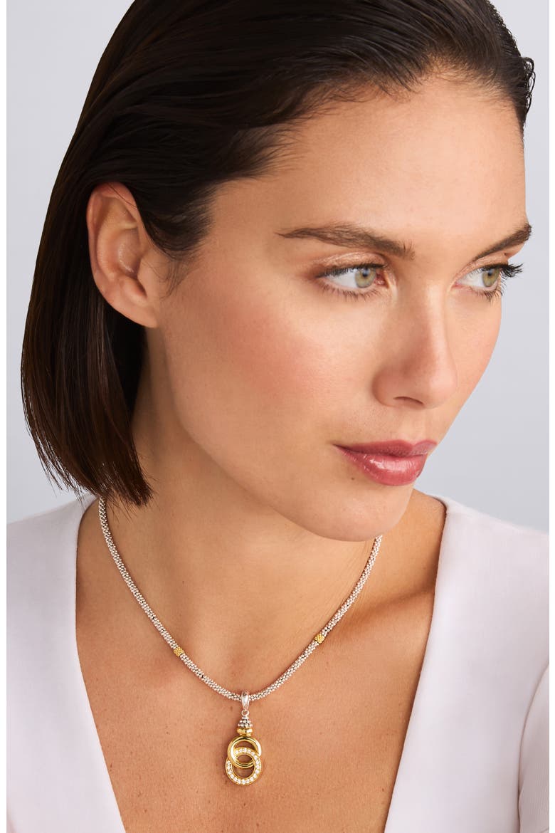 Signature Caviar Two-Tone Interlocking Diamond Pendant Necklace, Alternate, color, TWO-TONE