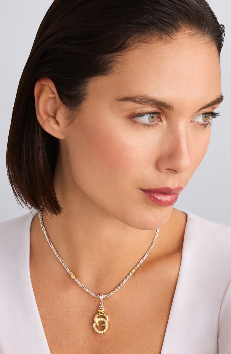 LAGOS Signature Caviar Two-Tone Interlocking Diamond Pendant Necklace, Alternate, color, Two-Tone