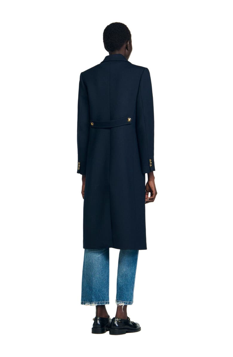 SANDRO Structured long double-breasted coat, Alternate, color, Navy Blue