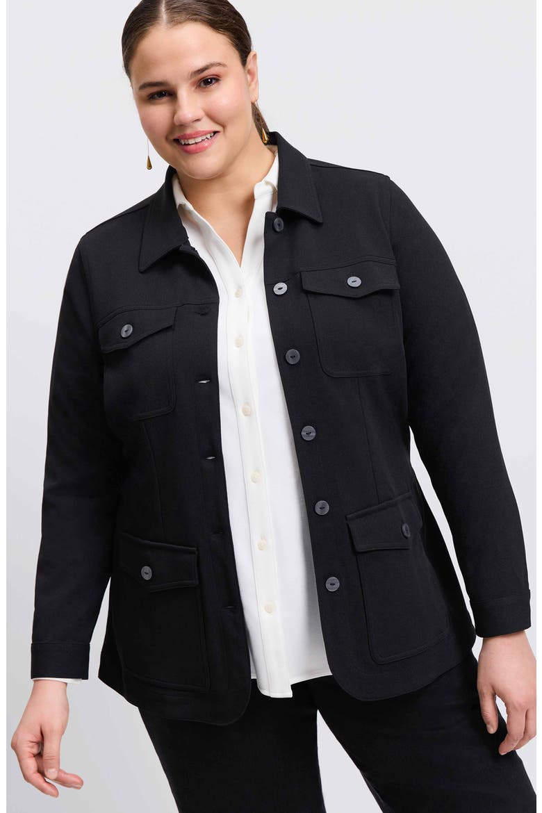 Stella Crepe Knit Utility Jacket, Alternate, color, BLACK