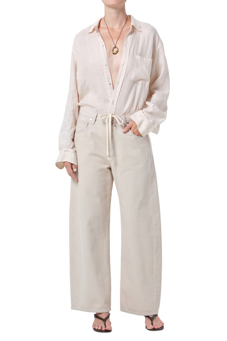 Kayla Button-Up Linen Shirt, Alternate, color, PALE STONE