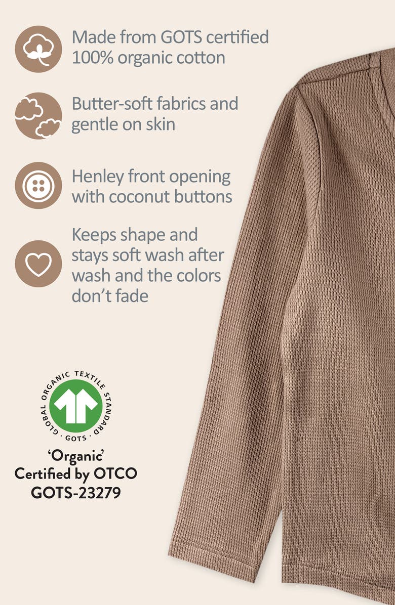 BUTTERBLU Payton Assorted 5-Pack Long Sleeve Organic Cotton Waffle Henley T-Shirts, Alternate, color, Terra