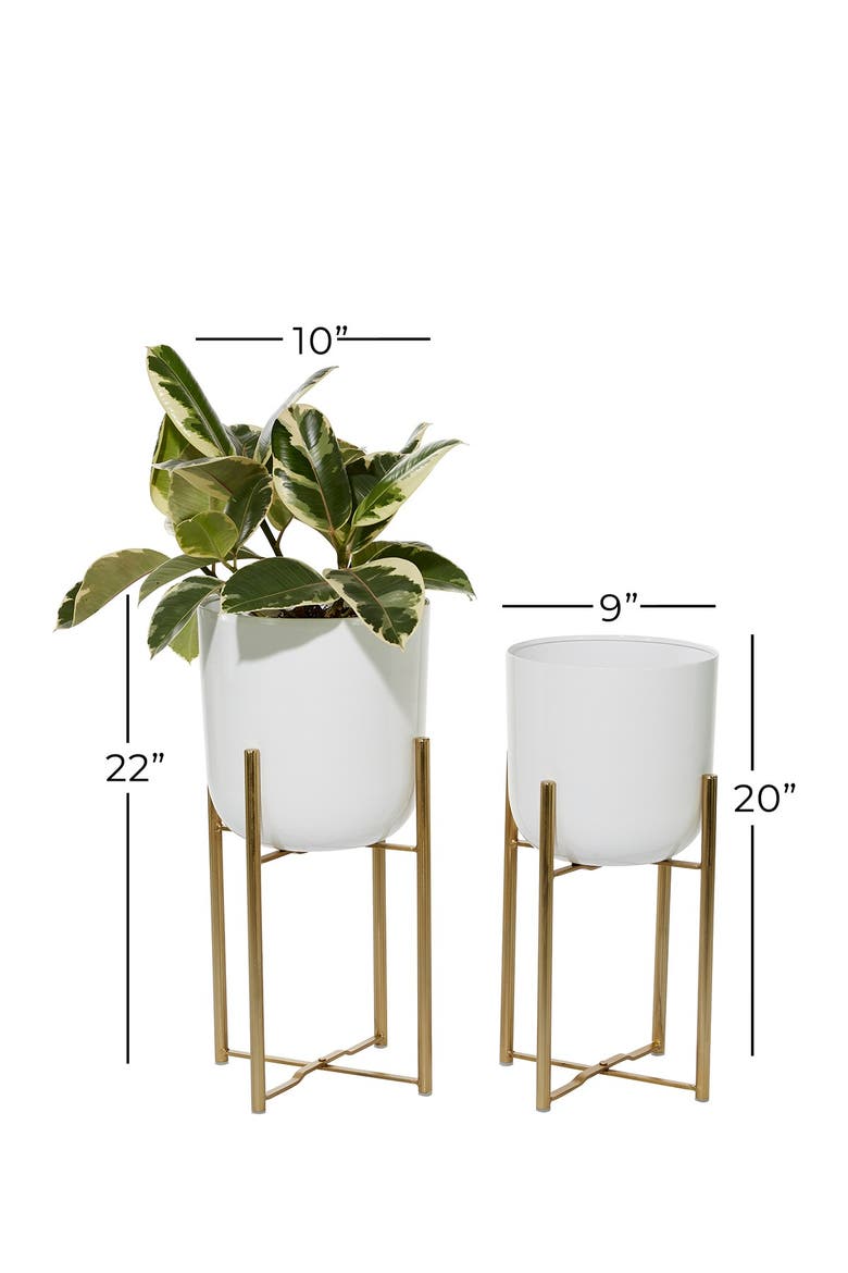 Contemporary White & Gold Floor Planters - Set of 2, Alternate, color, WHITE