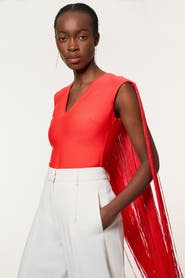 Karen Millen Bandage Knit Long Tassel Cape Top