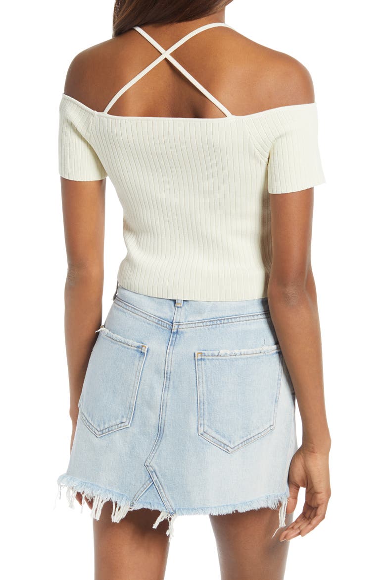 Deena Off the Shoulder Rib Knit Crop Top, Alternate, color, ANTIQUE IVORY