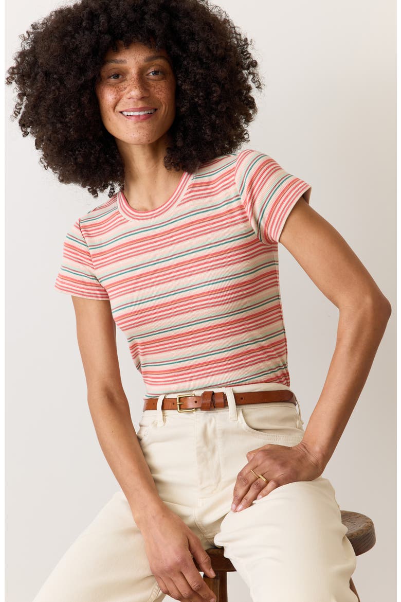 Lexi Sun-In Stripe Crewneck Rib T-Shirt, Alternate, color, RED MULTI STRIPE