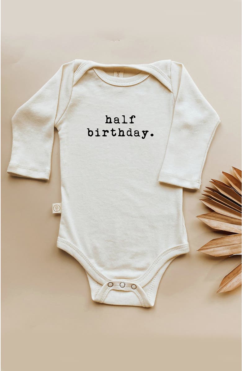 Tenth & Pine Half Birthday - Organic Long Sleeve Baby Bodysuit, Alternate, color, 