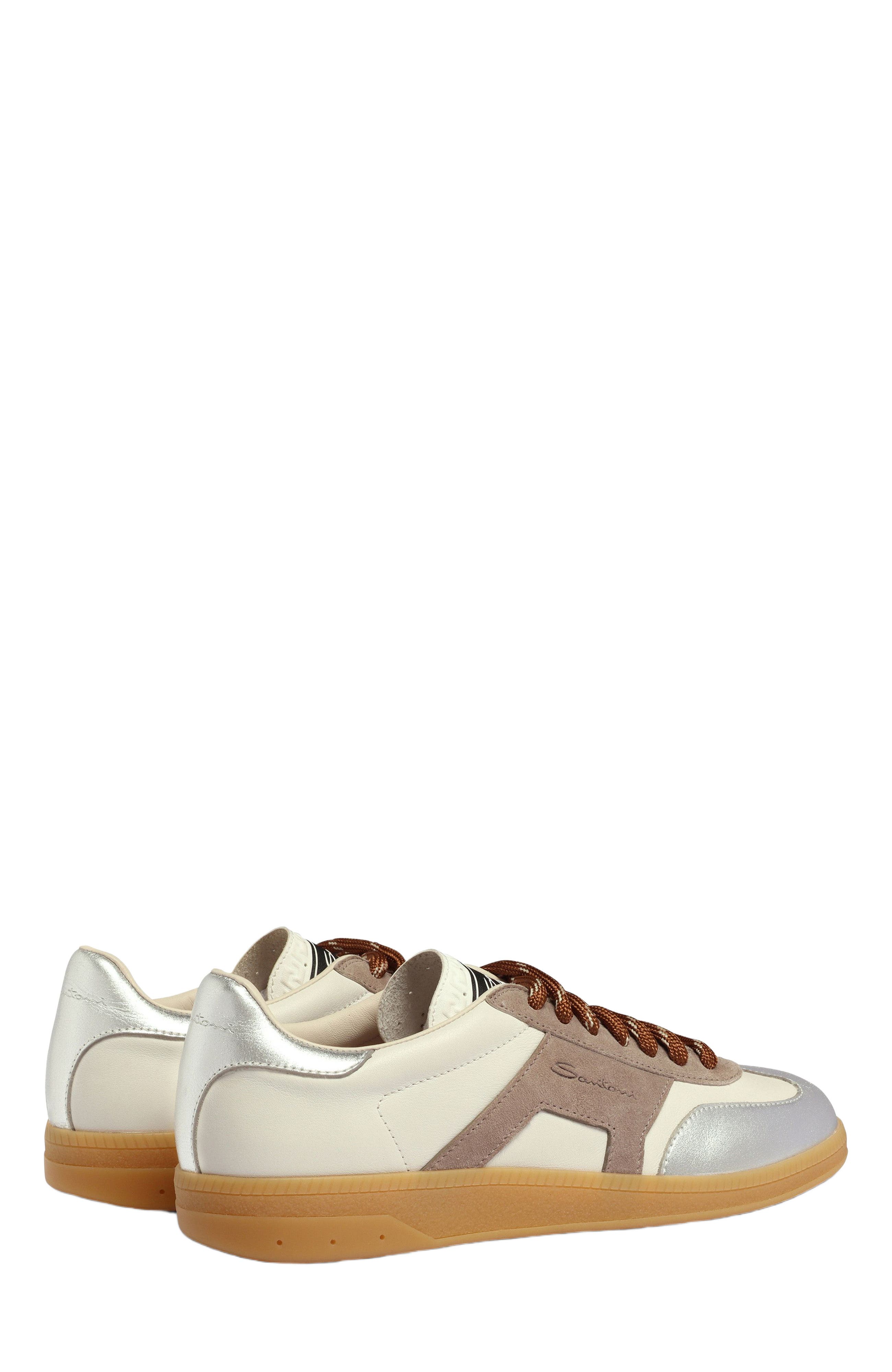 Santoni Women's leather and suede DBS Oly sneaker, Alternate, color, Natural