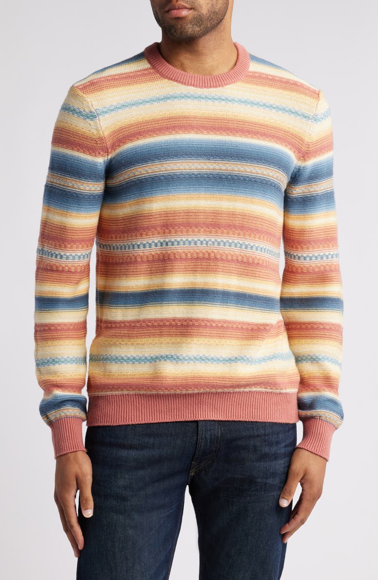 Faherty Stripe Crewneck Sweater, Main, color, Red Basin Ombre