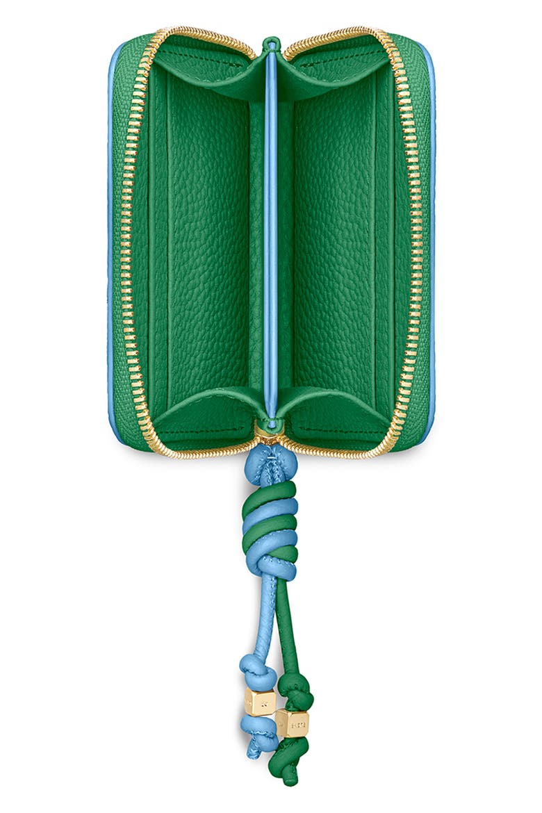 Small Leather Zipped Wallet, Alternate, color, Sky Emerald